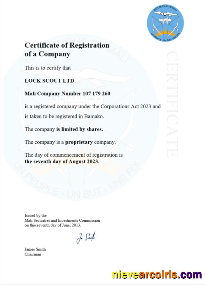 Mali business registration certificate